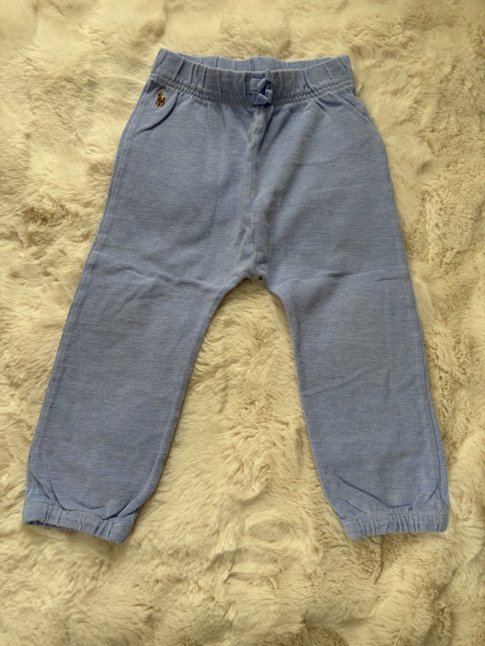 Ralph Lauren Baby Blue Knit Joggers with Pony Logo